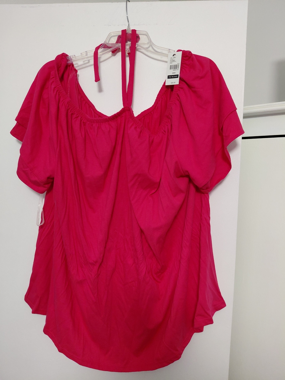 Lane Bryant Off-Shoulder Halter Blouse in Bright Pink